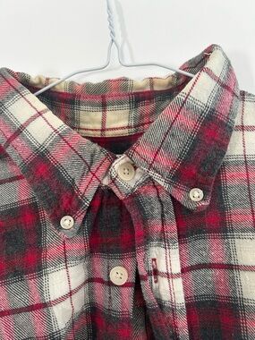 100% Cotton Red, White & Black Plaid Button-Down Flannel Shirt
